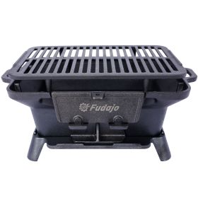 Oval Cast Iron Grill Outdoor, Portable Charcoal Grill and Tabletop Cast Iron Skillet - 100% Cast Iron, Enameled, Durable, Small Charcoal Grill, Campin