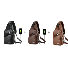USB Portable Charging Chest Bag Messenger Bag (Option: Black+Dark B+Light B)