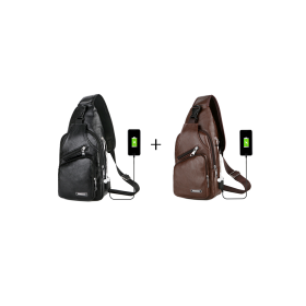 USB Portable Charging Chest Bag Messenger Bag (Option: Black+Dark Brown)