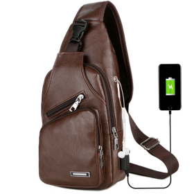 USB Portable Charging Chest Bag Messenger Bag (Option: Dark brown x4pcs)