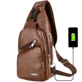 USB Portable Charging Chest Bag Messenger Bag (Option: Light brown x2pcs)