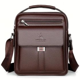Leather Messenger Crossbody Shoulder Bag For Men Work Business Casual Adjustable Straps With  Metal Zipper (Color: Brown)