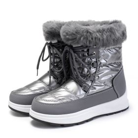 Winter new high tube warm large size women's shoes plus velvet snow boots fashion women's boots 36-43 (Color: Grey, size: 40)